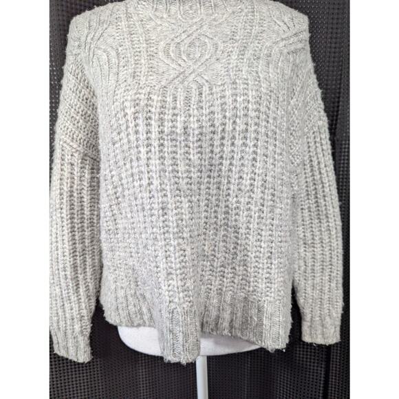 AERIE! FINE WOOL BLEND, GRAY MARL HEAVYWEIGHT CROPPED MOCK NECK SWEATER! SZ M - Picture 4 of 9